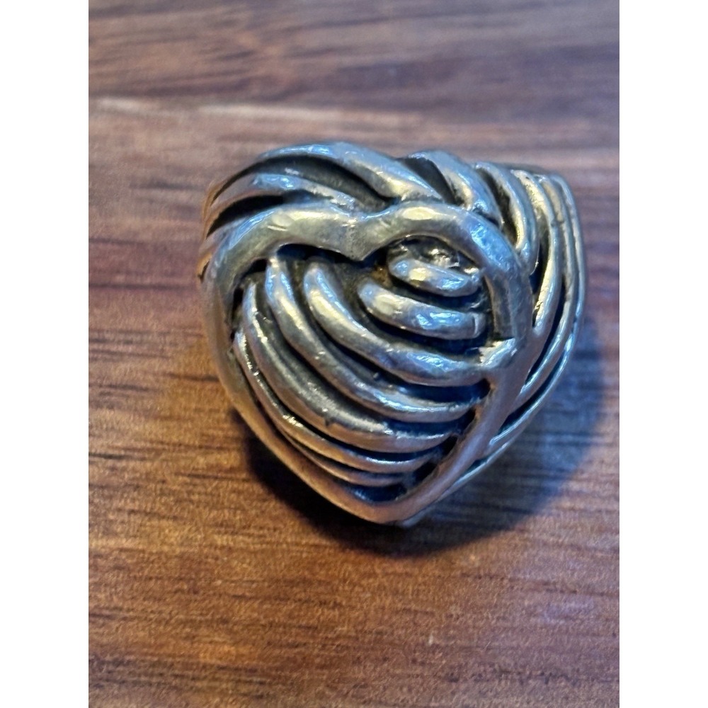 Vtg Unmarked Tested 925 Sterling Silver Love Heart Band Ring Sz 6.5 - 19.8g